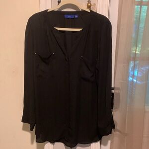 Long sleeve, light weight black blouse.